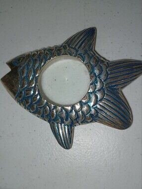 Brass fish-shaped magnifying glass or candle holder, nautical decorative item